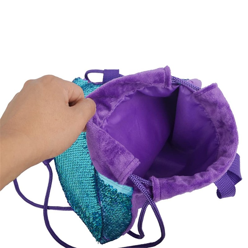 Xlabor Mermaid Drawstring Children Girls Tail Sequins Backpack Magic Reversible