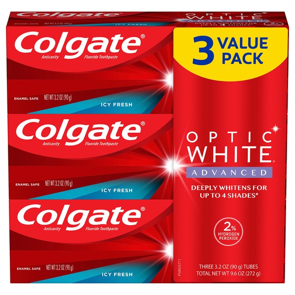 Colgate Optic White Advanced Teeth Whitening Toothpaste, 2% Hydrogen Peroxide