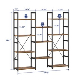 NUMENN Triple Column 4 Tier Bookshelf, Bookcase with 11 Open Display Shelves, Adjustable Rustic Industrial Style Book Shelves, Modern Bookshelves for Bedroom, Living Room and Home Office, Vintage