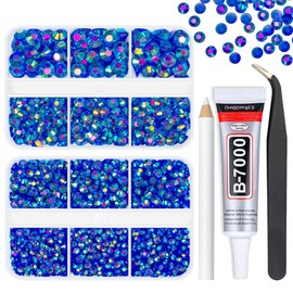 qiipii Transparent Royal Blue AB Resin Rhinestones w B7000 Jewelry Glue for Bedazzling Crafting Dark Blue Jelly Stones 3mm 4mm 5mm 6mm Diamonds Crystals Gems Charms for Face Makeup Tumblers Crafts