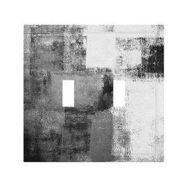 Rusty Rustic Vintage Black Gray/Taupe Grey White Abstract Double Toggle Wall Plate Graffiti Oil Painting Gallery Art Decorative 2-Gang Light Switch Cover Electrical Receptacle Outlet Face Plate Cover