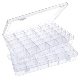 Niboken Plastic Sorting Boxes for Small Parts, 36 Removable/Adjustable Compartments for Small Parts, Jewellery, Screws, Beads, Sewing Accessories & Ironing Beads, Pack of 2