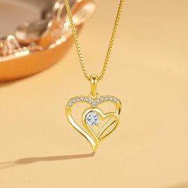 Loutade Gold Necklace for Women Girls, S925 Gold Heart-Shape Necklaces Pendant with 45+5cm Silver Chain, Fashion Dainty CZ Infinity Jewellery Gifts for Mum Ladies Daughter Girlfriend on Mothers Day
