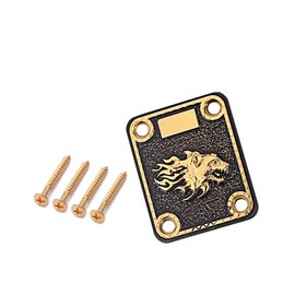 Alnicov Guitar Neck Plate,Neck Plate Engraved Animal Head Pattern for Electric Guitar Gold and Black