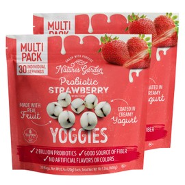 Nature's Garden Probiotic Strawberry Yoggies 21oz (30 x 0.7oz) Pack of 2 - Strawberry Yogurt-Covered Fruit Bites, High Fiber, Real Fruit Pieces, No Artificial Flavor, On-the-Go Snack for Adults