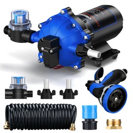 CrestWave 110V AC Washdown Pump Kit, 7GPM 70PSI Wash Down Pump for Boat with Spray Nozzle, 5-Chamber Self-Priming Diaphragm Water Pressure Booster Pump with Pressure Switch for Boat, RV, Marine, Yacht