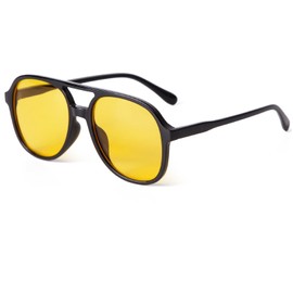 Laurinny Retro Pilot Sunglasses for Women Men Classic 70s Tinted Trendy Square Double Bridge Sun Glasses(Black/Yellow)