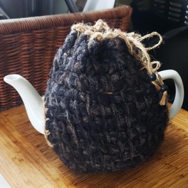 Teapot Cozy, Insulating Wool Cover - Natural Knit Tea Pot Cosy, Farmhouse Style, 4-6 Cup: Black