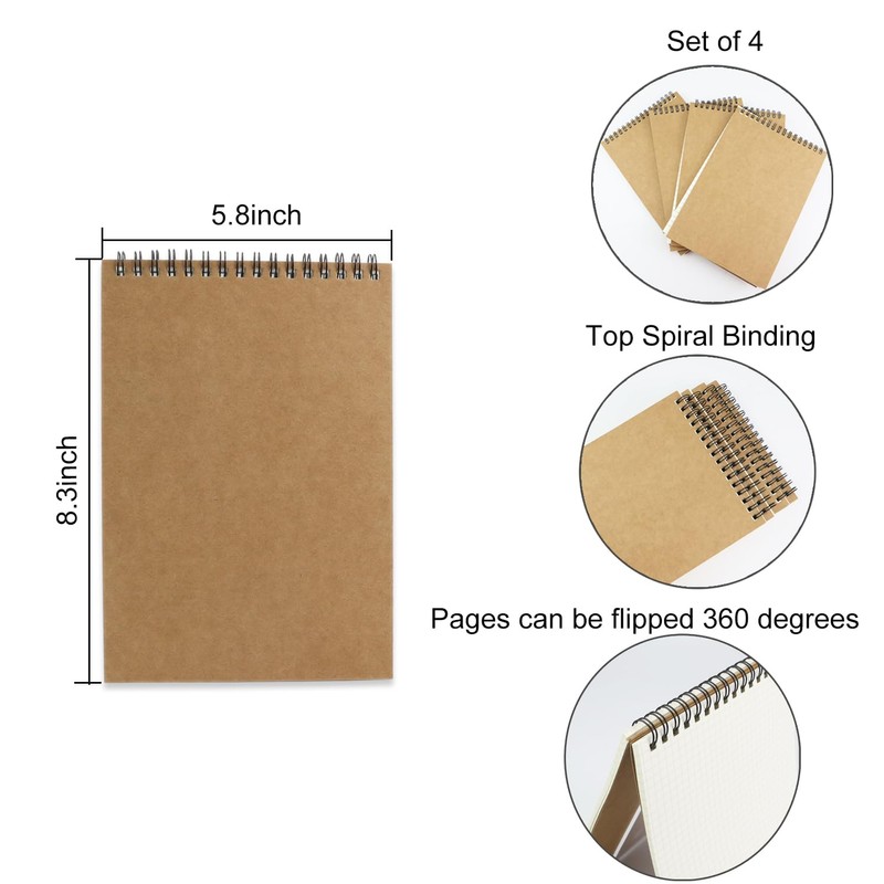 Aacehlh 4 Pack Graph Paper Notebook, A5 Top Wirebound Grid