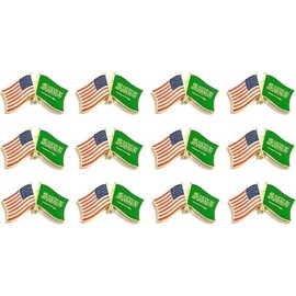 Box of 12 Saudi Arabia & US Crossed Double Flag Lapel Pins, Country Flag & American Flag Friendship Tie Pin Badges
