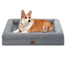 Yiruka Large Dog Bed Orthopedic for Large Sized Dogs, Waterproof Dog Bed with Removable Washable Cover, Egg Crate Foam Pet Couch Sofa with Non-Slip Bottom, Grey