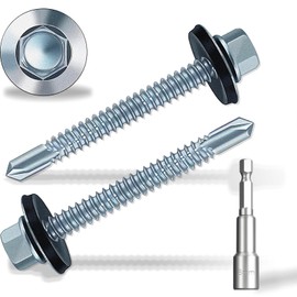 4.8x75 mm Self-Drilling Roofing Screws, 40 pcs Hex Head Self Tapping Screws, Hex Head Self-Drilling Roof Screws with Rubber Sealing Washer. with Hex Socket, Zinc Pla.
