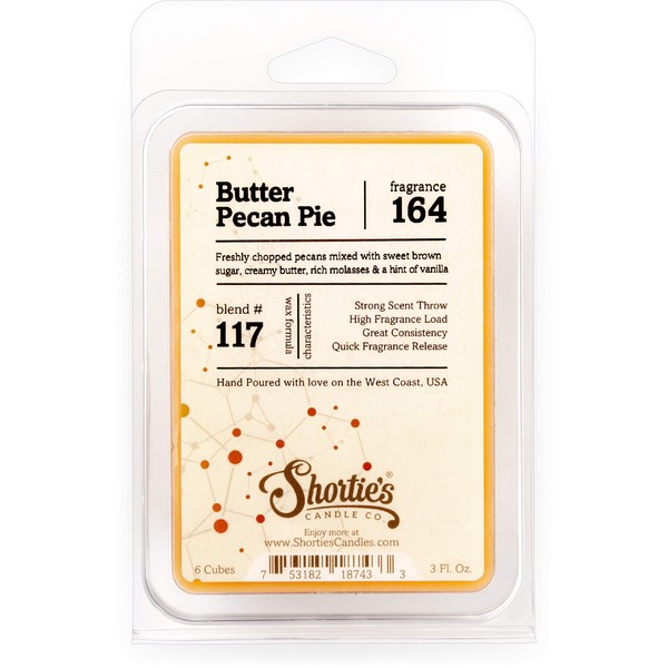 Shortie's Candle Company Butter Pecan Pie Wax Melts - Formula 117-1 Highly Scented 3 Oz. Bar - Made with Natural Oils - Bakery & Food Air Freshener Cubes Collection