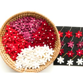TH Set of 50 Tiny Flower Mixed Tone Red White Embellishment with Thread stem Mulberry Paper Flower Size 0.45"" Very Small Red1 Craft Handmade DIY Scrapbook for so Many Card Craft Projects, MRA1-1