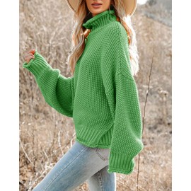 Saodimallsu Women's Turtleneck Oversized Pullover Bat Long Sleeve Pullover Loose Chunky Knit Pullover (XX-Large, Brick Red), light green, XL