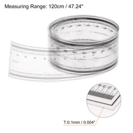 sourcing map Film Flexible Ruler 120 cm 0.1 mm Scale with R Angle & Wide Lines PET Plastic Folding Straight Ruler Calibration Soft Measuring Tool for Factory Transparent