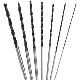 7Pcs Extra Long 9.05" Brad Point Wood Drill Bit Set, Drill Splinter-Free Perfectly Round Holes in All Types of Wood (1/8", 1/4", 3/8", 1/2", 3 5 7/16")(Black+Silver)