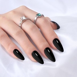 Black Press On Nails Almond - Short Press On Nails with Nail Glue, Fit Perfectly & Natural Reusable Stick On Nails in 12Sizes - 24PCS Soft Gel Glue On Nails Kit