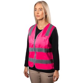 Hi-Vis Day/Night Zip Safety Vest - High Visibility Reflective Vest | Improved Reflectivity with 50mm Micro Prism Tape | Lightweight & Breathable Design | Certified Safety Compliant | Small | Pink