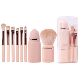 Laluna Makeup Brush, Set of 8, Popular, Cute, Mini, Portable, Portable, Retractable Capsule Makeup Brush, Makeup Brush, Eyeshadow, Powder Brush, Suitable for Sensitive Skin, Soft, Dense Bristles and Good Powder Content (Light Pink)