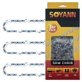 3 Pack Chainsaw Chains 8 Inch (20cm), 33 Drive Links, 0,050" (1,3mm) Gauge, 3/8" Pitch, Replacement Saw Chain, Low-Kickback Chains Compatible with Greenworks, Ryobi, Ferrex, Einhell etc.