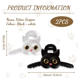 NJCXOLA Pack of 2 Flat Hair Claws for Women, Scratch Clip Women, Matte Large Hair Clip for Thin and Thick Hair, Curved Design - Cat (Black & White)