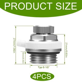 Set of 4 automatic radiator bleeds, automatic radiator bleed valve, 1/2 inch self-sealing, automatic radiator vent in a set of 4, for 1/2 inch connection