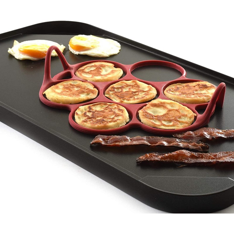 Norpro 957R Silicone Silver Dollar Pancake/Egg Ring, 7 Count,Red