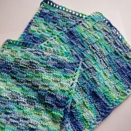 Cotton colorful dishcloth reusable set of 3, Knitted absorbent bright mini towels Dark blue-light green crochet square rags ecology