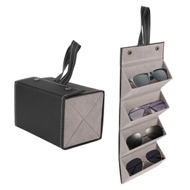 Estuche Organizador para Anteojos de Sol, 4 Ranuras PU Estuche Funda de Viaje Almacenamiento Plegable para Colgar Anteojos Múltiples Pares Gafas de Sol Anteojos (Negro)