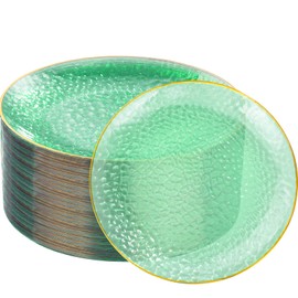Rubtlamp 60 Pieces Green Gold Plastic Plates - 10 inch Green Plastic Dinner Plates - Hammer Pattern Design - Fancy Disposable Plates Ideal for Wedding & Party