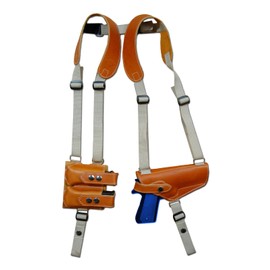 Barsony Horizontal Saddle Tan Leather Shoulder Holster w/Dbl Mag Pouch for Springfield Echelon 4.5" Right