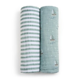 aden + anais Boutique 100% Organic Cotton Muslin Swaddle, Breathable Baby Blanket, Ideal for Boys, Girls, Newborns, Babies & Infants, Receiving Blanket, Soft and Lightweight Wrap, 2 Pack, Sailing Seas