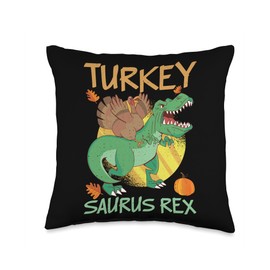 Pilgrim Costume Thanksgiving Decor Turkey Bacon Turkey Saurus Rex Thanksgiving Dinosaur Pumpkin Pilgrim Throw Pillow, 16x16, Multicolor