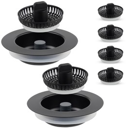 2 Pack All Metal Kitchen Sink Strainer with Drain Stopper, iFealClear Stainless Steel Pop Up Kitchen Sink Stopper, Extra 4 Mesh Strainer Baskets, Dishwasher Safe, Fits US Standard 3-1/2'' Drain, Black