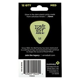 Ernie Ball Super Glow - Púas para guitarra, celulosa, grosor medio, bolsa de 12