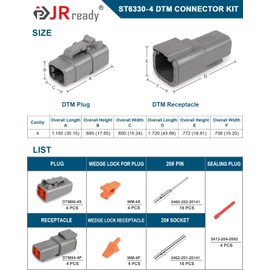 JRready Deutsch DTM 4 Pin Connectors 4 Kits, Waterproof Electrical Wire Connectors with Size 20 Solid Contacts 20-22AWG, ST6330-4DTM Deutsch Automotive Connectors Kit for Car, Truck, Marine