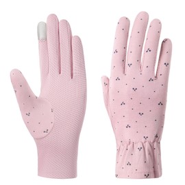 SUJAYU Full Finger Gloves Women, Thin Cotton Hiking Gloves Cycling Gloves Bike Accessories, Breathable Touchscreen UPF Glove Sun Protection Glove for Women (Pink)