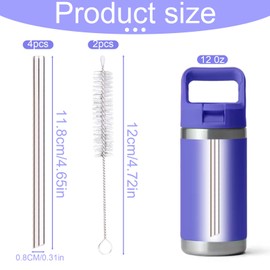 4PCS Metal Straw for YETI Rambler Jr. 12OZ Kids Water Bottle, Reusable Stainless Steel Replacement Straws with 2PCS Cleaning Brushes Compatible with YETI Rambler Jr. 12OZ Kids Bottle