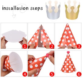 Nivofu 11pcs Birthday Party Hats,Party Cone Hat with Pom Pom,Paper Party Hats for Children, 9 Paper Hat and 2 Crown