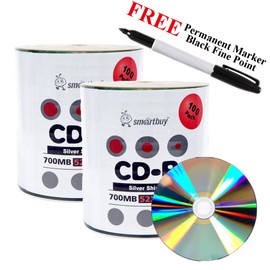 Smartbuy 200-disc 700mb/80min 52x CD-R Silver Shiny Blank Recordable Disc + Black Permanent Marker