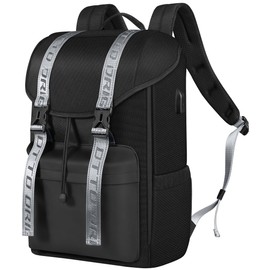 DTTO Laptop Backpack for Men and Women, Business Anti-Theft Travel Backpack with USB Charging Port, Water Resistant Vintage Flap College Computer Work Bag Fits 15.6 Inch Notebook, 23L Classic Black