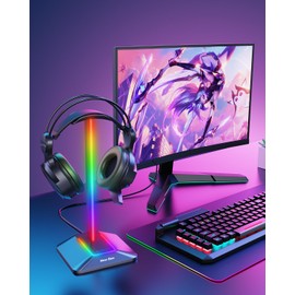 New bee RGB Headphone Stand Desk Gaming Headset Holder with 7 Light Modes and Non-Slip Rubber Base Suitable for All Earphone Accessories(Black)