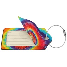 Tie Dye Luggage Tags Set of 2,Colorful Rainbow Leather Luggage Tags ID Label for Travel Backpack Bag, Name Labels Suitcase Labels Identifiers Baggage Tags for Adults Kids Women Girls