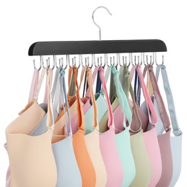 ZEDODIER Bra Hanger, Tank Top Hanger, Bra Hangers for Closet Organizer, Wooden Closet Organizer with 20 Adjustable Hooks, Space-Saving Storage for Bras, Tank Tops, and Belts, Black