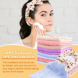 Denpetec - Toalla Facial de Microfibra, 24 Piezas, Diadema Incluida, Absorbente y Suave, Ideal para Viajar y Regalos
