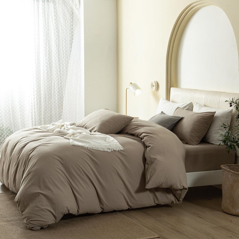 JIYUAN 100% Washed Cotton Duvet Cover Set Comfy Simple Style