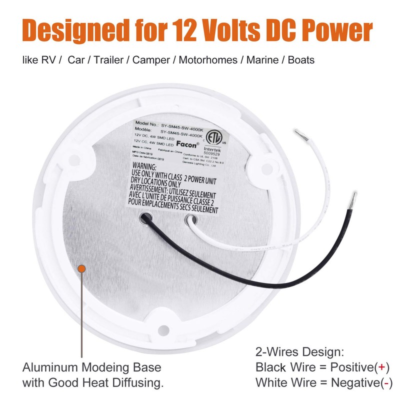 Facon 2-Pack Ultra Slim 4.5'' 12V RV Puck Lights w/Switch,