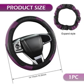 Ferianl Car Steering Wheel Cover, 15 Inch Carbon Fiber Leather Steering Wheel Protector, Anti-Slip Soft Breathable Driving Wheels Covers, Universal Auto Interior Accessories for Vehicle (Purple)