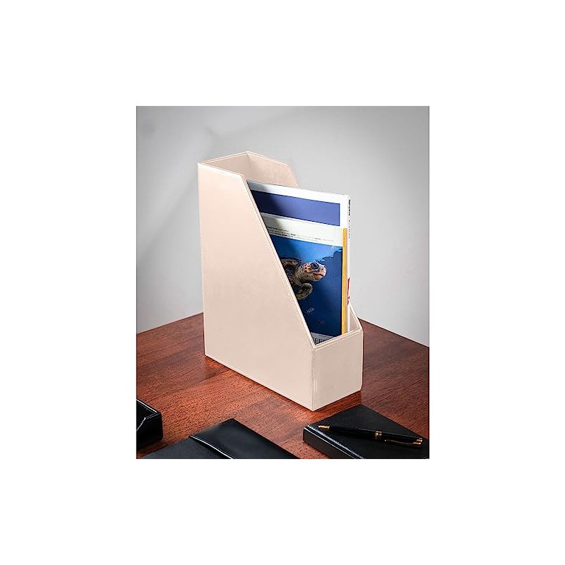 Dacasso White Latte Bonded Leather Magazine Rack